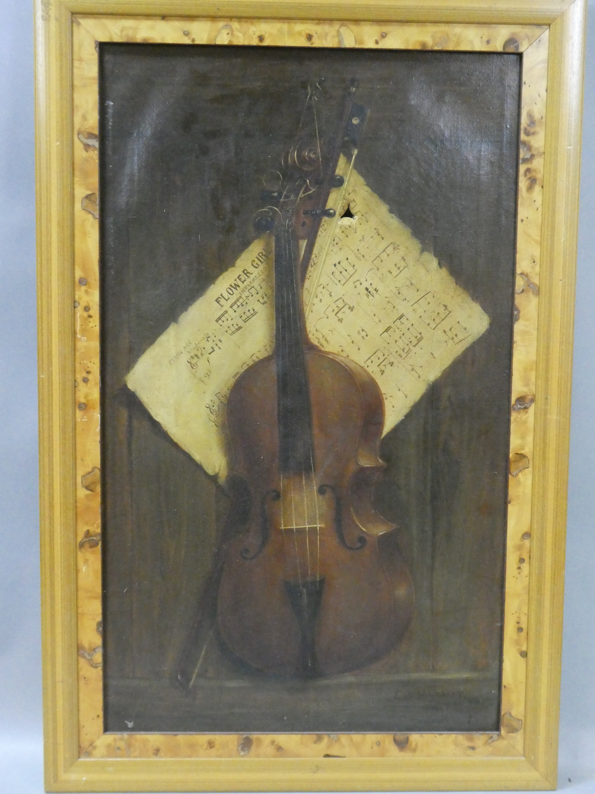 F Benzenberg Large Still-Life Oil Painting of Violin