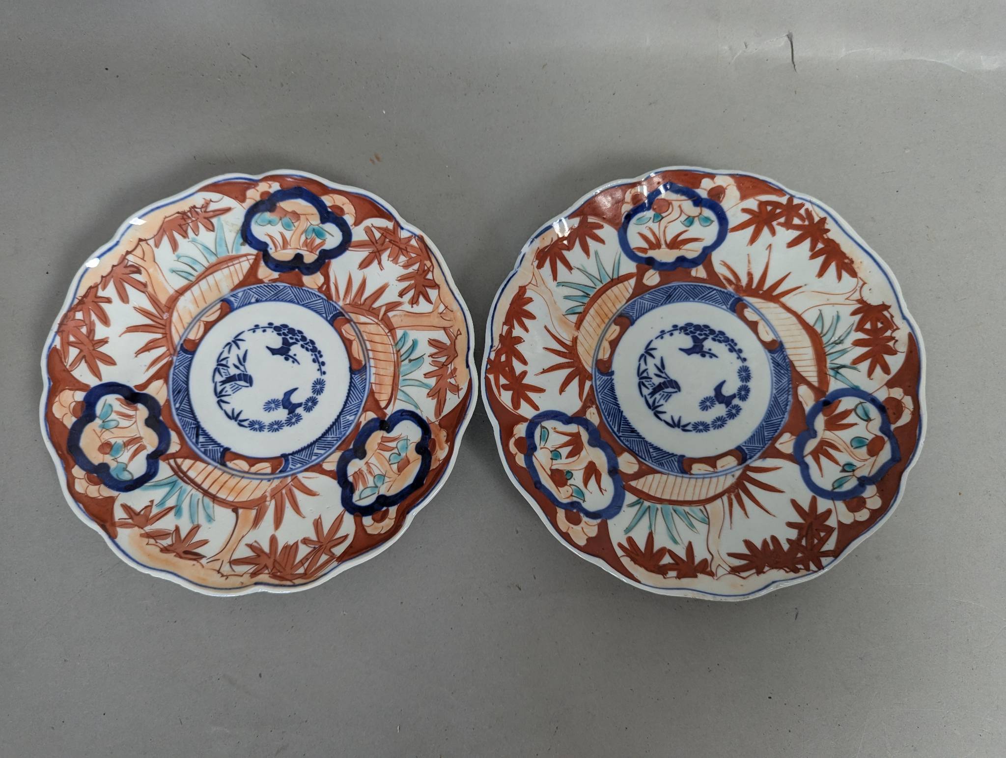 Japanese Imari Porcelain Dishes with Floral and Bird Motifs c1920’s