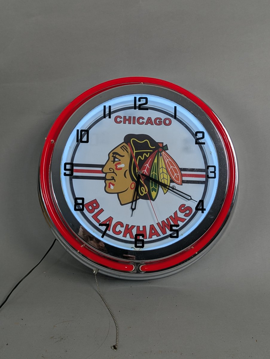 Chicago Blackhawks Neon Wall Clock for Game Room or Bar
