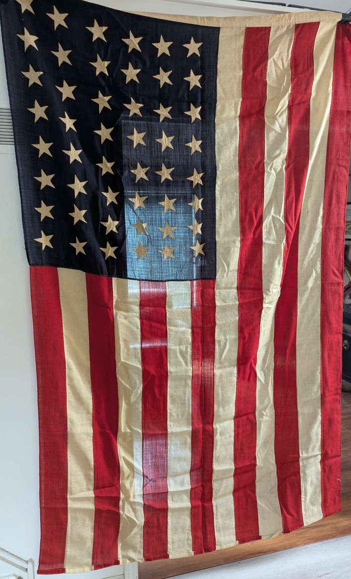 Vintage 48 Star American Flag Historical Artifact Sewn Stars and Stripes