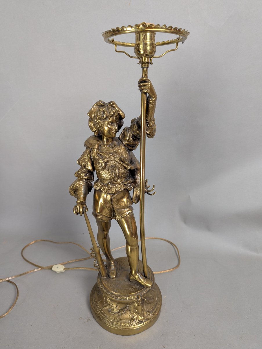 Vintage Neoclassical Figural Table Lamp Renaissance Page Boy Ornate Design Brass Bronze