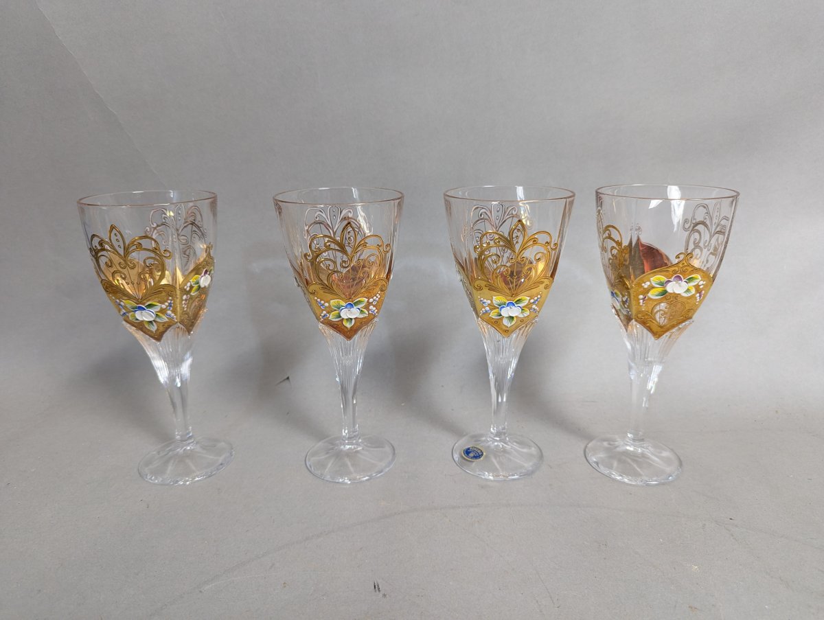 Bohemia Crystal Hand-Painted Enamel Wine Glasses Set of 4 Stunning Artistry