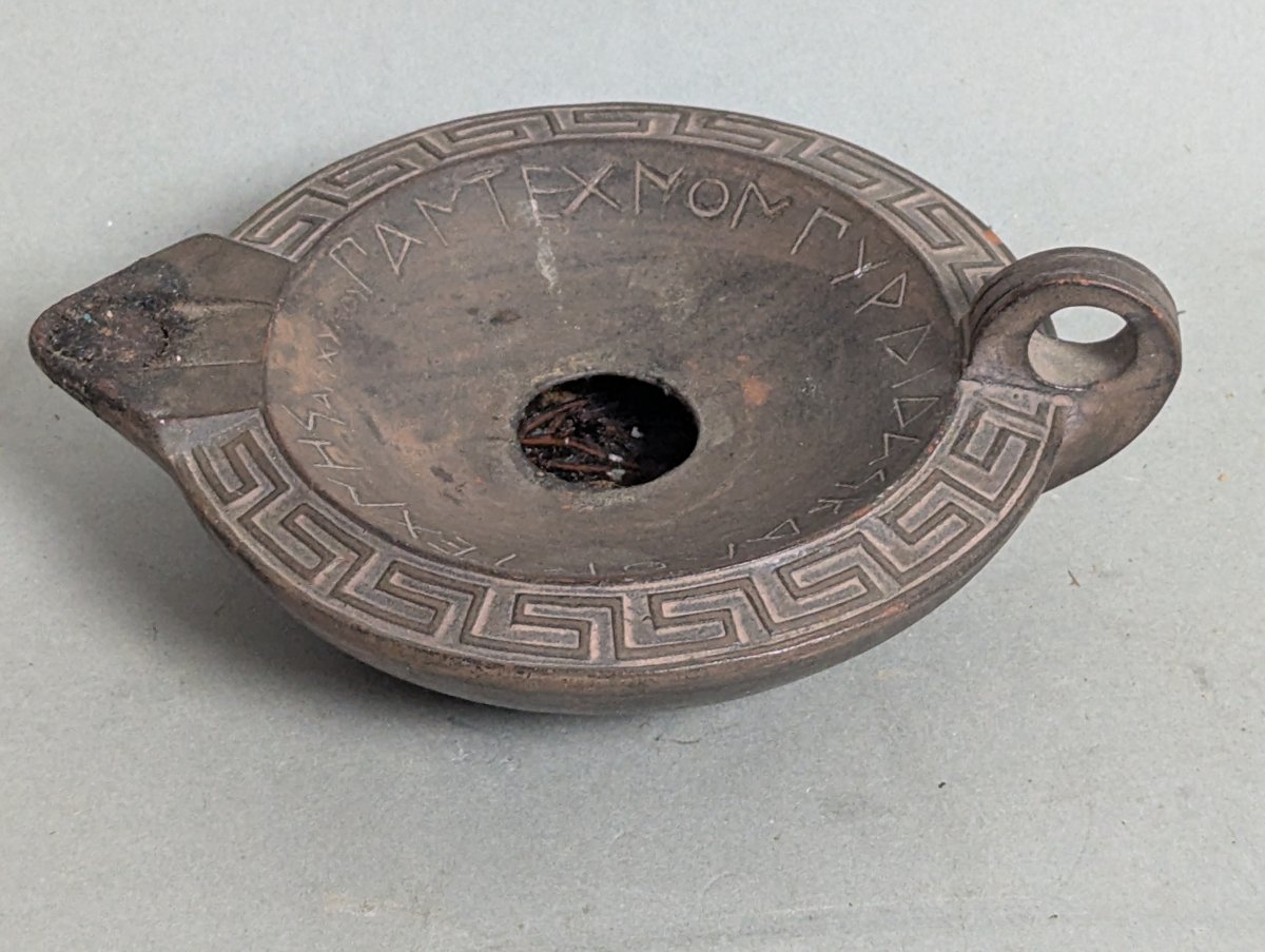 Greek Terracotta Replica Oil Lamp with Aeschylus Quote - Unique Decorative Piece