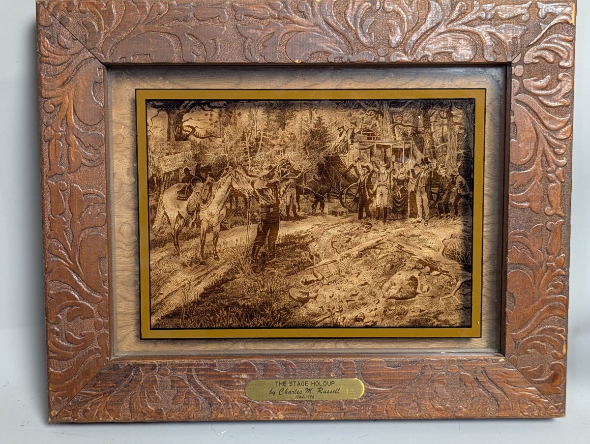 Lucid Lines The Stage Holdup Glass Photograph by C.M. Russell Vintage Wall Art