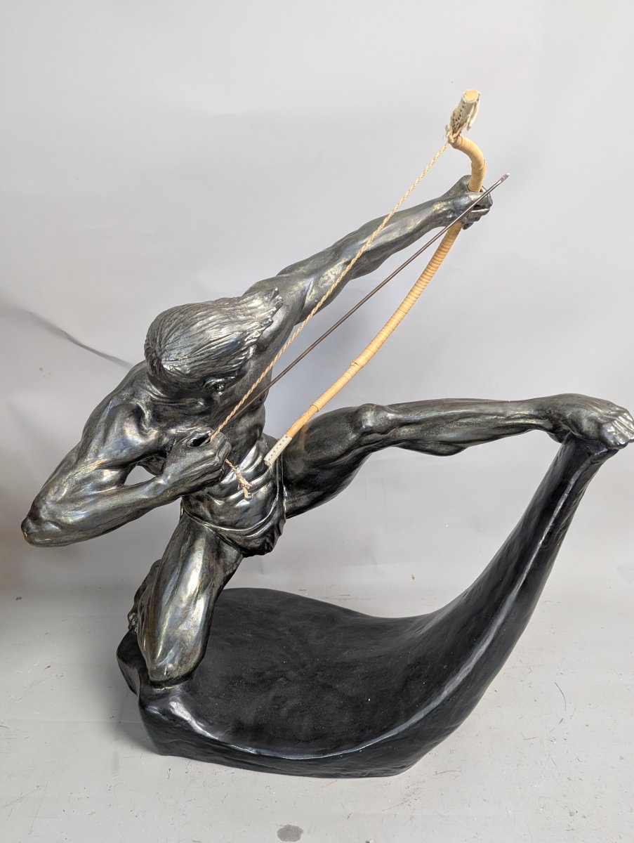 Large Mid-Century Italian Ceramic Archer Sculpture by Casan Stunning Collectible Art