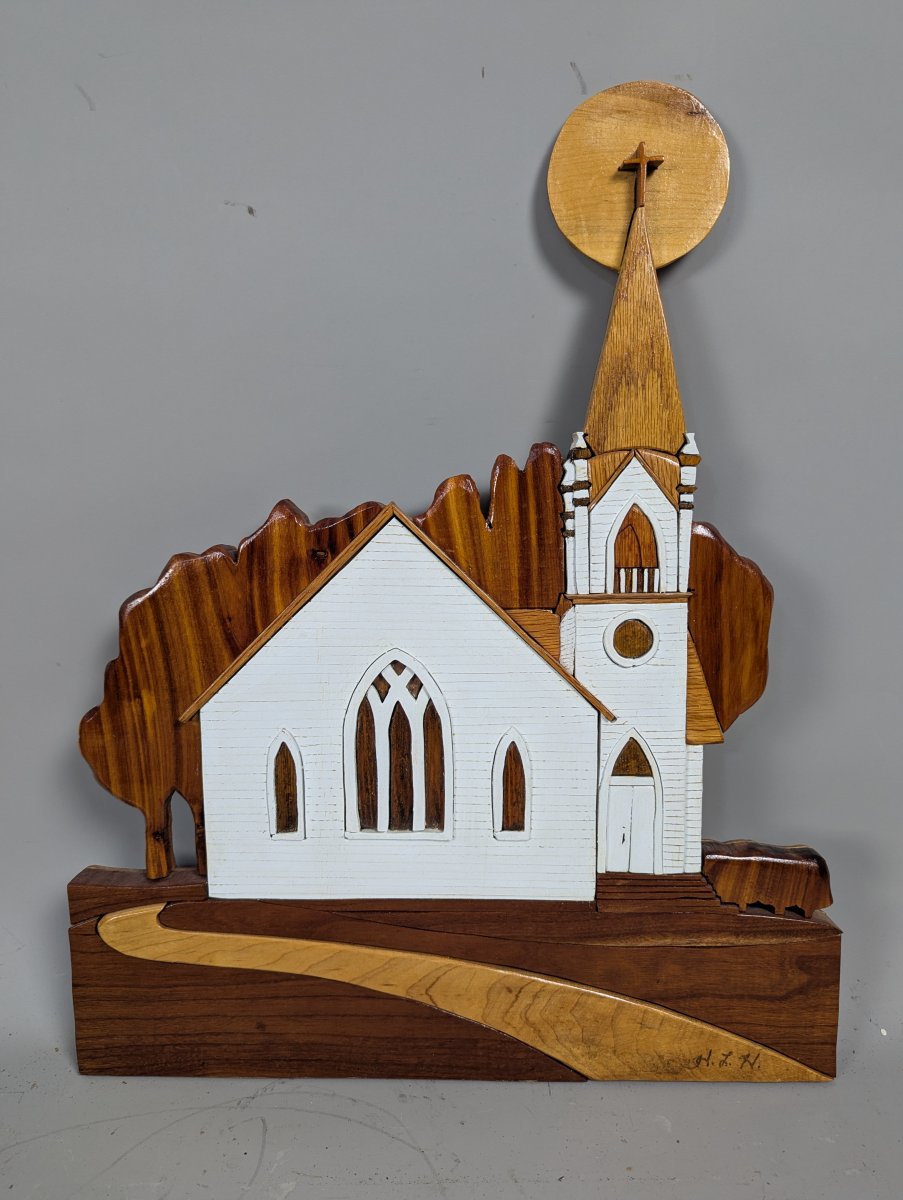 H.C. Heithoff Intarsia Wood Church Wall Art - Unique American Folk Art