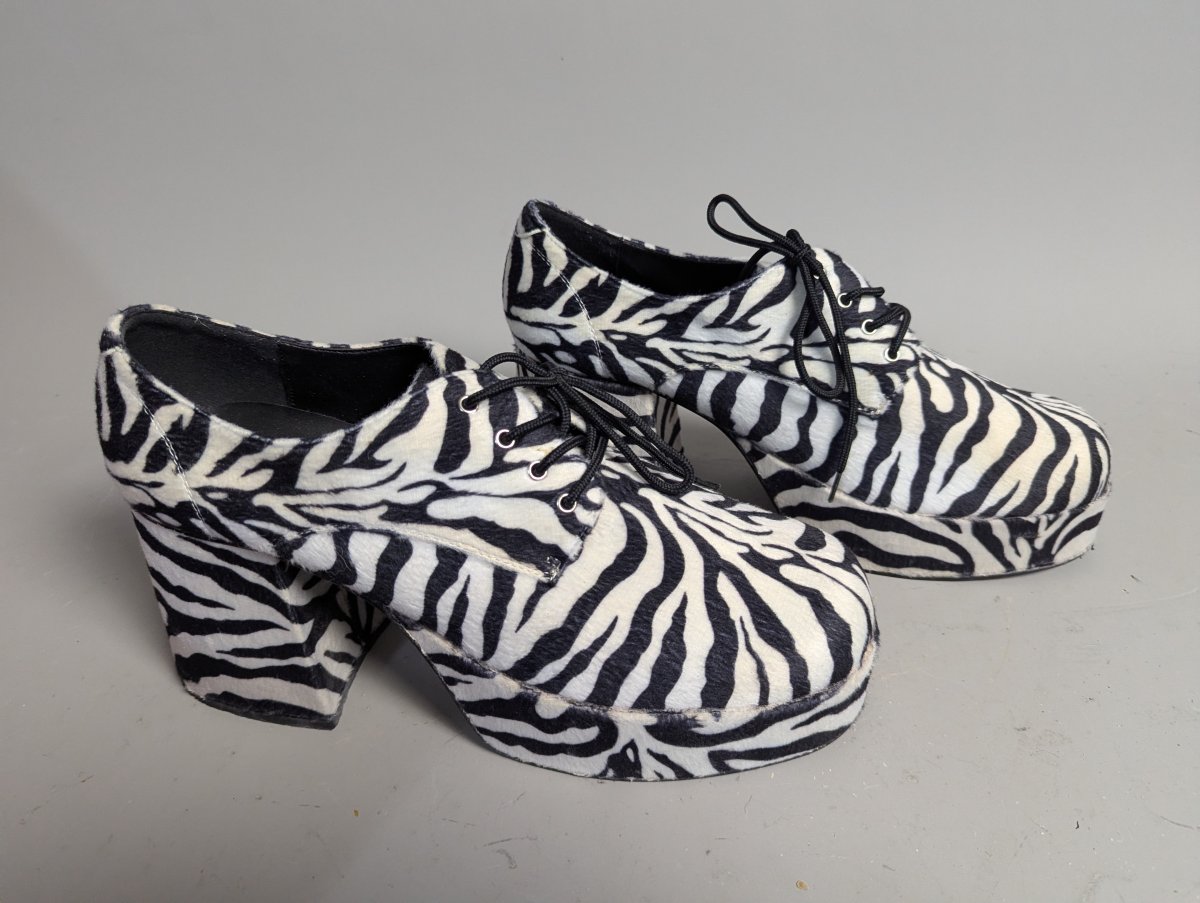 Funtasma JAZZ-02 Zebra Fur Platform Shoes Men's Size XL 14 Costume Footwear