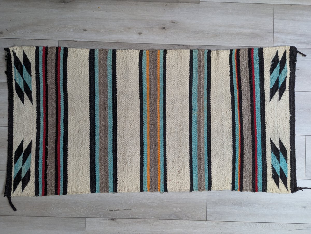 Zapotec Wool Runner Rug Handwoven Southwestern Textile Beautiful Striped Design