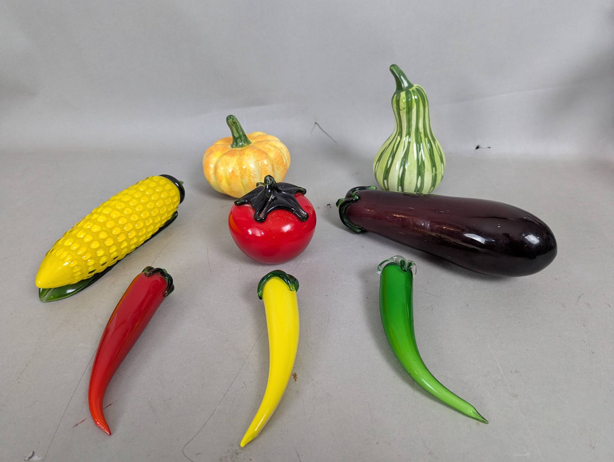 Glass and Ceramic Decorative Foods Including Peppers and Vegetables