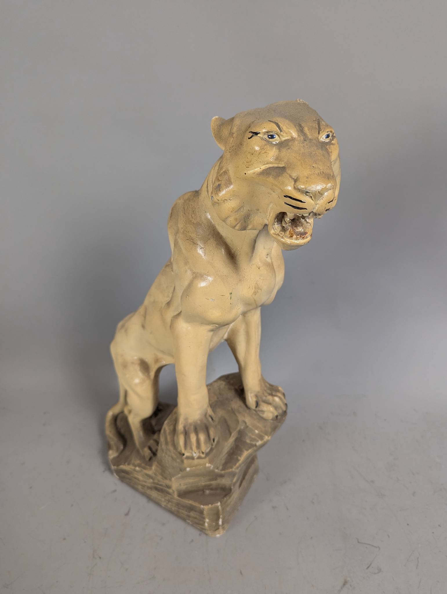 Plaster Sculpture of Lion Signed by Man