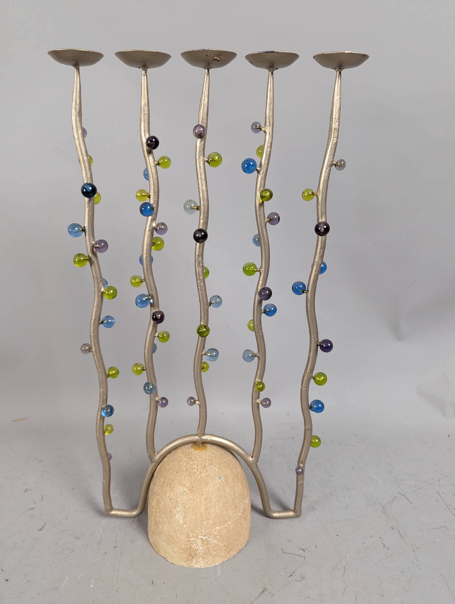 Modern Mixed Material Candelabra with Colorful Decorative Accents