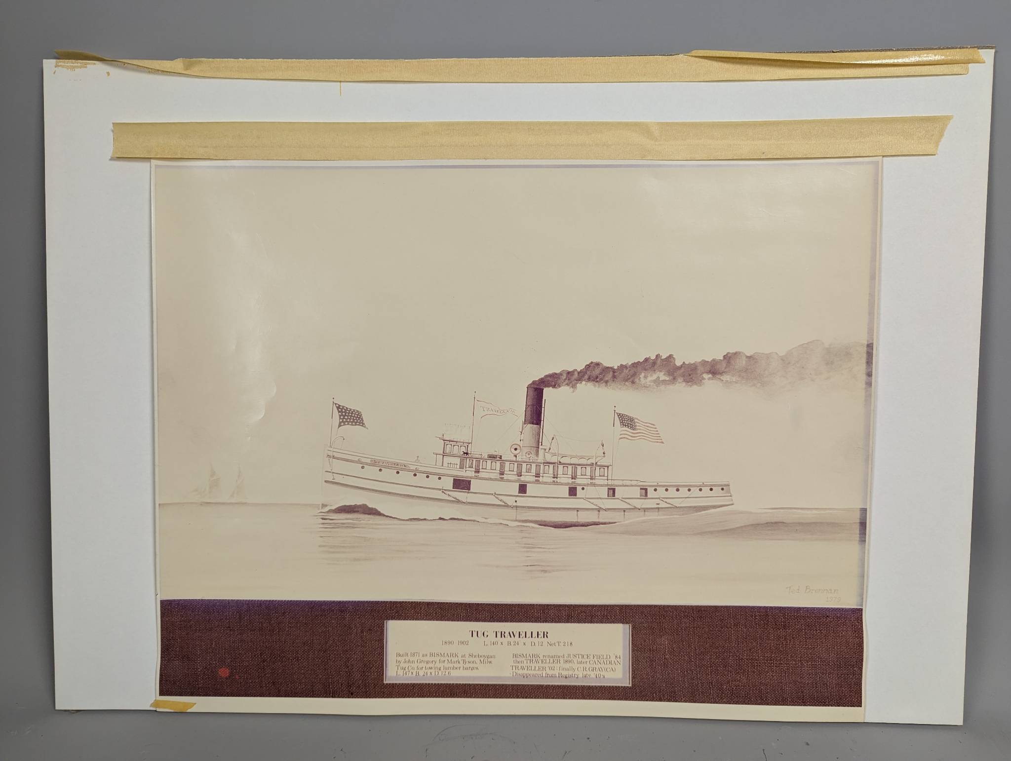 Photograph of Tug Traveller Painting Signed Ted Brennan