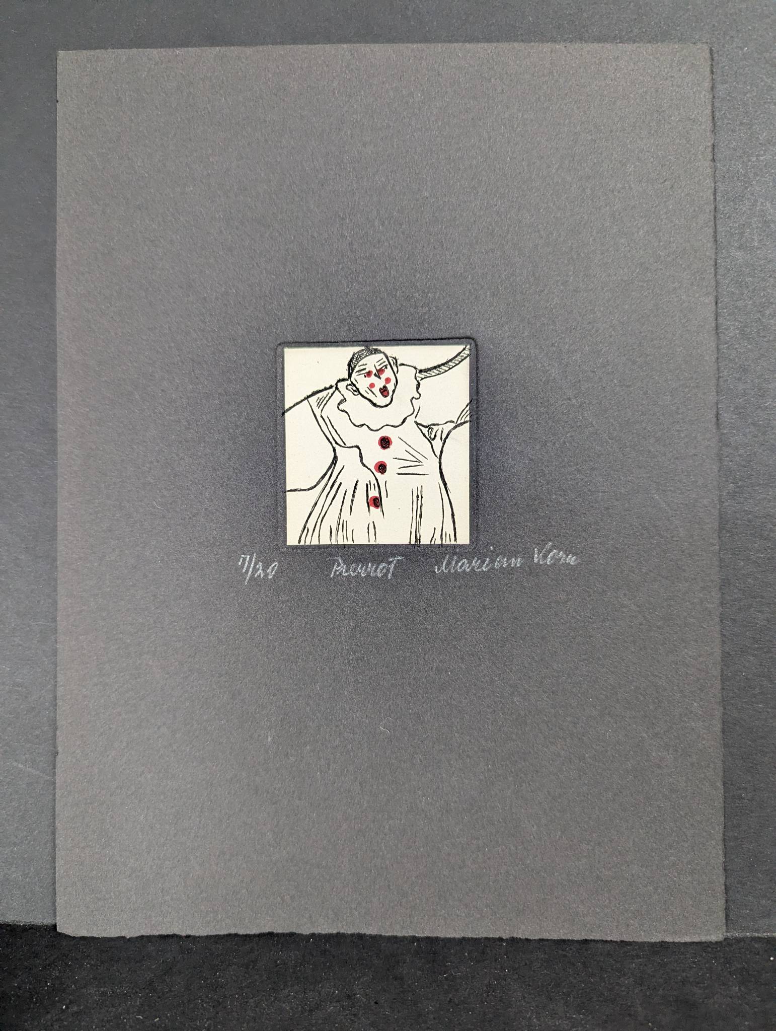 Japanese Etching Print by Marian Korn Entitled Pierrot