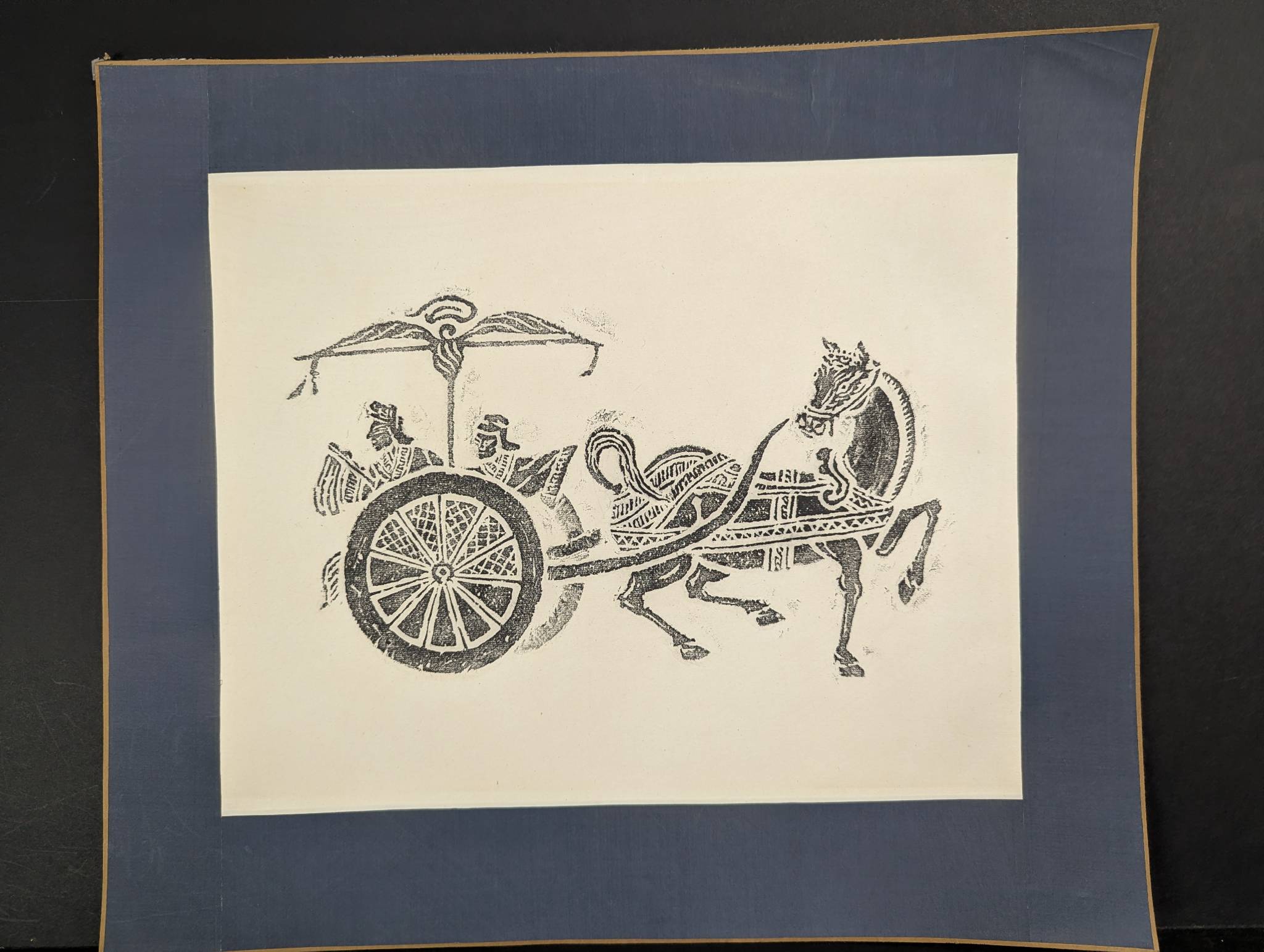 Stencil of Chinese Rubbing Depicting Horse-drawn Carriage with Figures