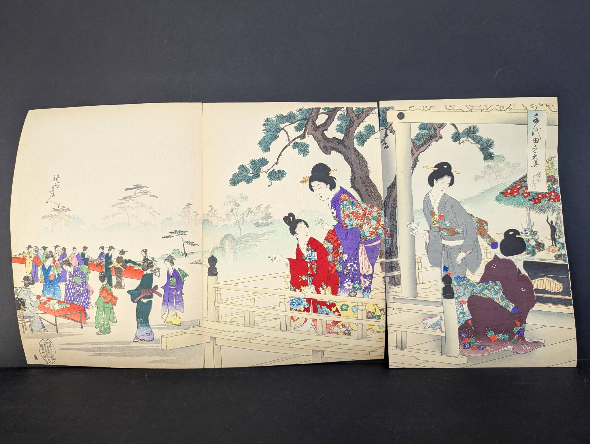 Japanese Woodblock Print Depicting Woman at Festival Scene by Toyohara Chikanobu Original 19th Cent