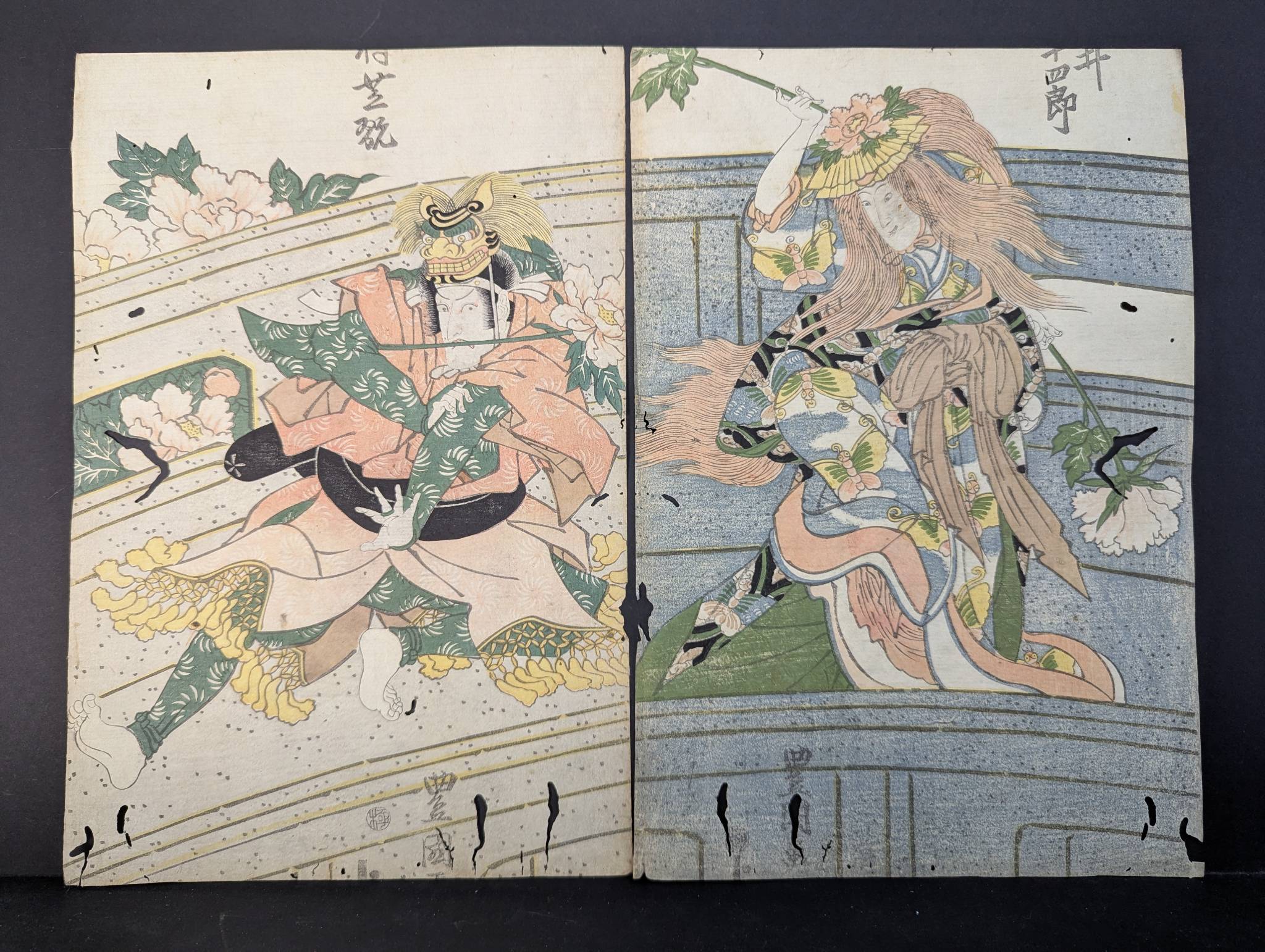 Pair Japanese Woodblock Print by Toyokuni, Original 19th Century