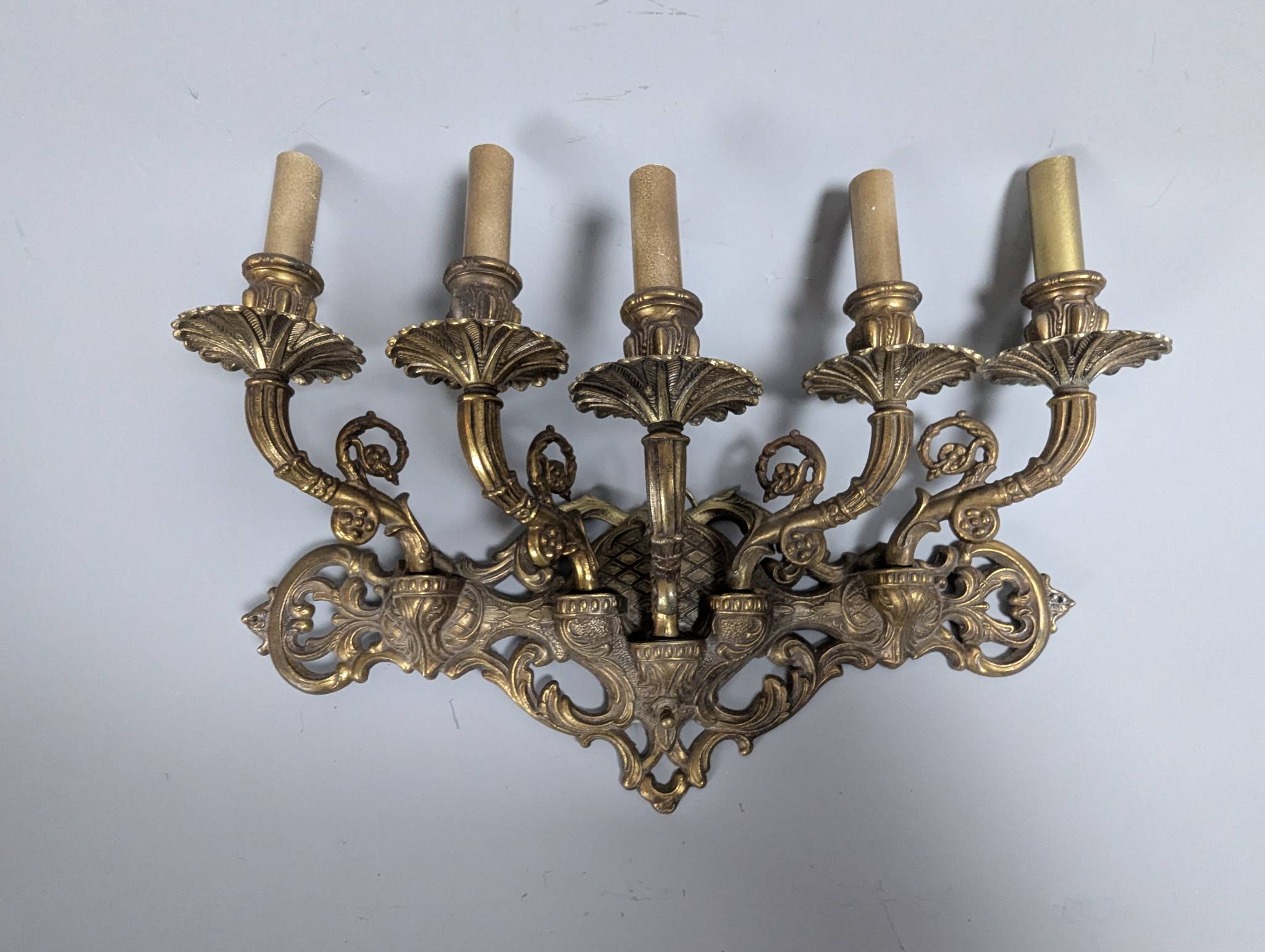 Antique Victorian 5 Arm Electric Wall Sconce Candle Fixture