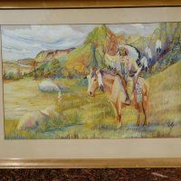 1939 Signed Jim Mixed Media American Indian Chief on Horse