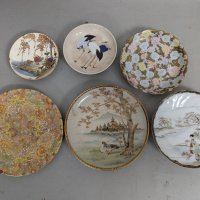 Six Japanese Art Pottery Plates with Various Designs Satsuma etc