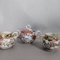 Japanese Kutani Enamel Porcelain Creamer and Sugar Bowl Set