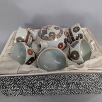 Vintage Japanese Ceramic Tea Set with Decorative Box Kutani Ware