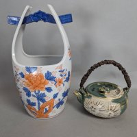 Japanese Ceramic Vase and Teapot with Painted Floral Designs