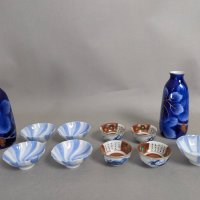 Japanese Sake Set with Bottles and Assorted Cups