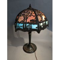 Miller Co Stained Glass Table Lamp Beautiful Scenic Design