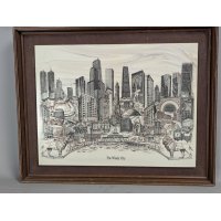 Vintage T.R. Bivens Framed Engraving The Windy City Chicago Artwork