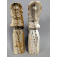 Mid-Century Modern Carved Banded Onyx Figures Pair - Collectible Decorative Art