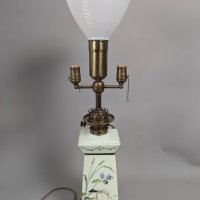 Antique Hinks and Sons Painted Ceramic Table Lamp with Dual Socket and Brass Mounts