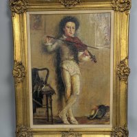 Oil Painting Depicting Young Violinist Signed Marino