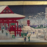 Japanese Woodblock Print Depicting Asakusa Temple by Ando Hiroshige III Original 19th Century