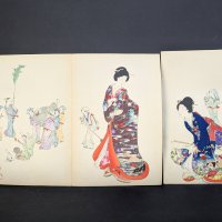 Japanese Woodblock Print by Toyohara Chikanobu Depicting Elegant Figures Original 19th Century