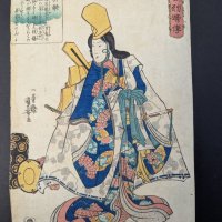 Japanese Woodblock Print by Utagawa Kuniyoshi Depicting Shizuka as Shirabyoshi Dance Original 19th 