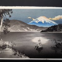 Japanese Woodblock Print Fuji from Lake Ashi Morning View by Tomikichiro Tokuriki
