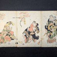 Japanese Woodblock Print by Utagawa Toyokuni I Depicting Kabuki Play Scene Original 19th Century