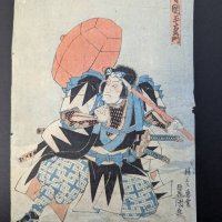 Japanese Woodblock Print by Toyokuni, Original 19th Century Samurai
