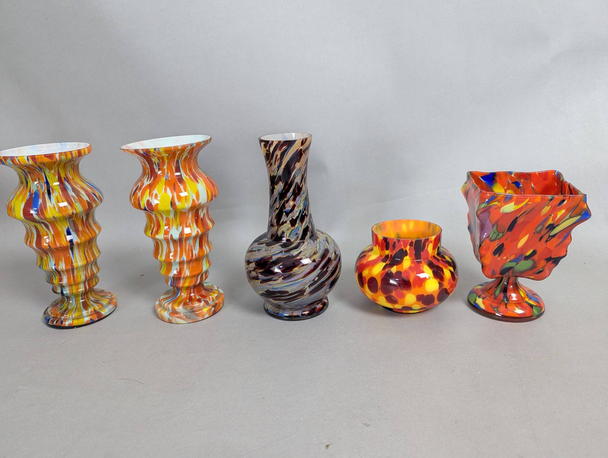 5 Hand Blown Czech Glass Vases with Vibrant Colors
