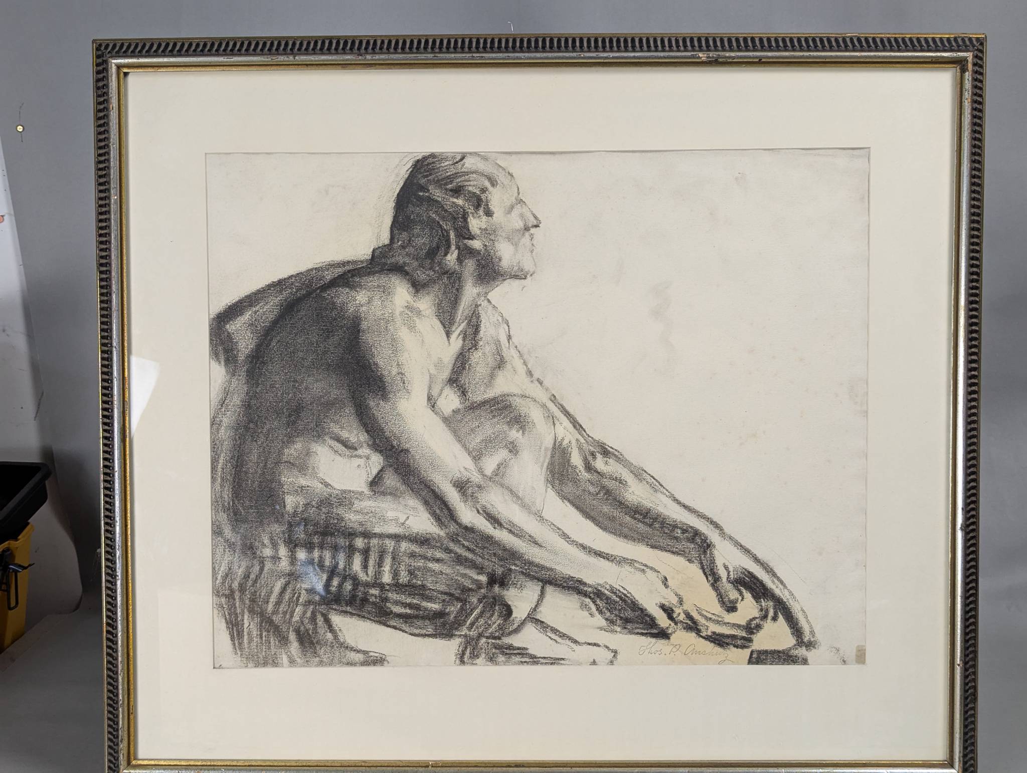 Charcoal Drawing Crouching Man by Thomas Pollock Anshutz