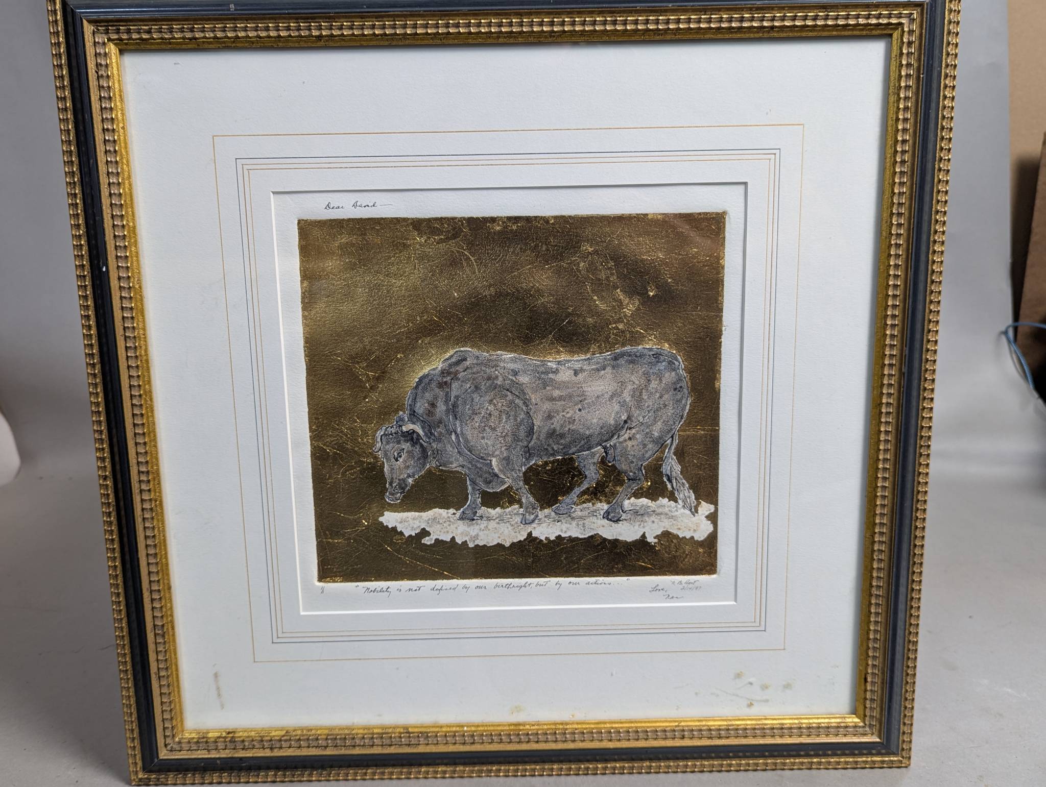 Artwork by NB Rost Featuring Buffalo with Gold Background