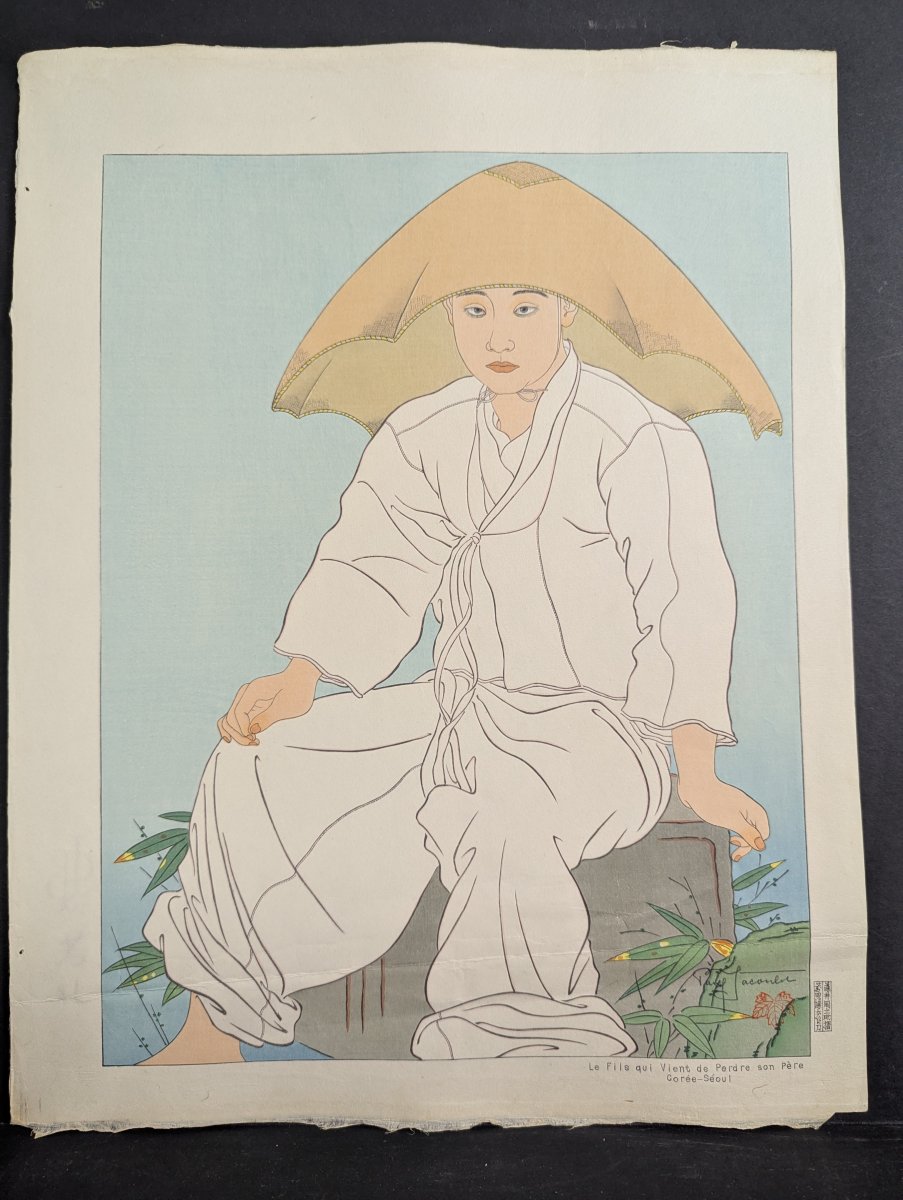 Paul Jacoulet Japanese Woodblock Print Le Fils qui Vient de Perdre son Pere Korean Art