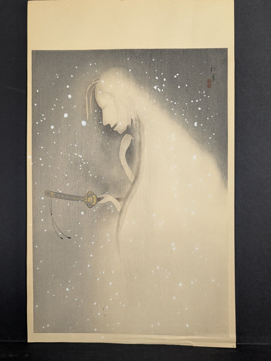 Japanese Woodblock Print Hotarumaru by Uemura Shoen Ethereal Spirit in Snow