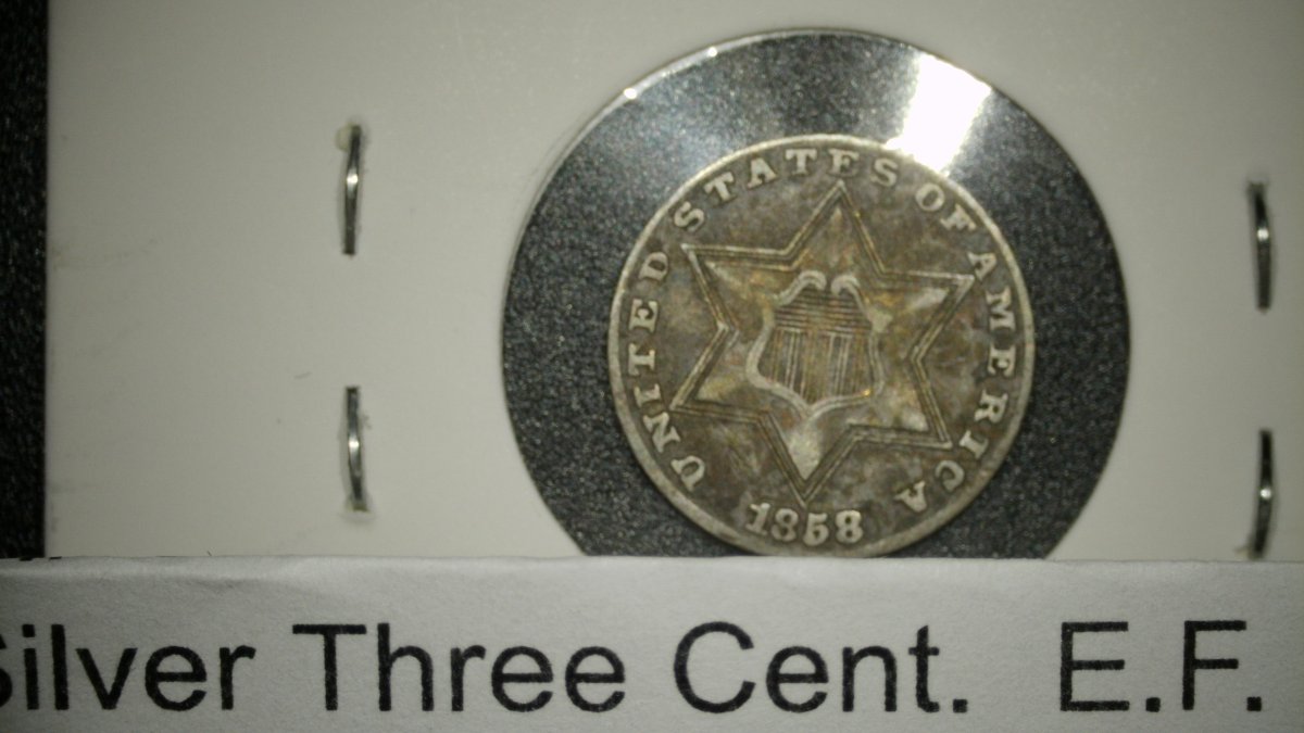 1858 Silver Three-Cent Piece (Trime) E.F. by James B. Longacre - Rare Coin
