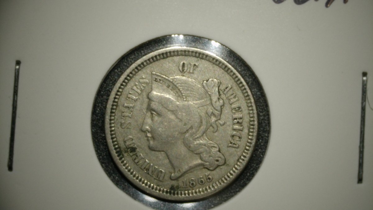 1865 Three-Cent Nickel VF by James B. Longacre - Popular Collectible Coin