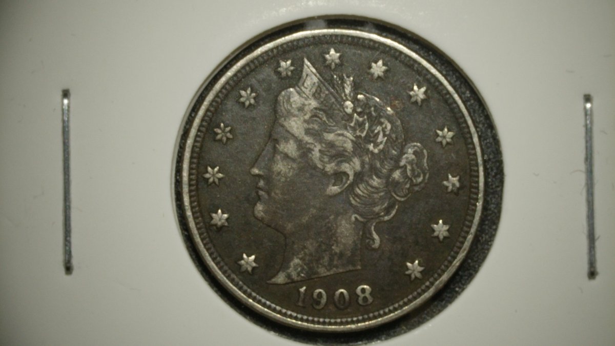 1908 Liberty Head V Nickel VF Very Fine Coin Designed by Charles E. Barber