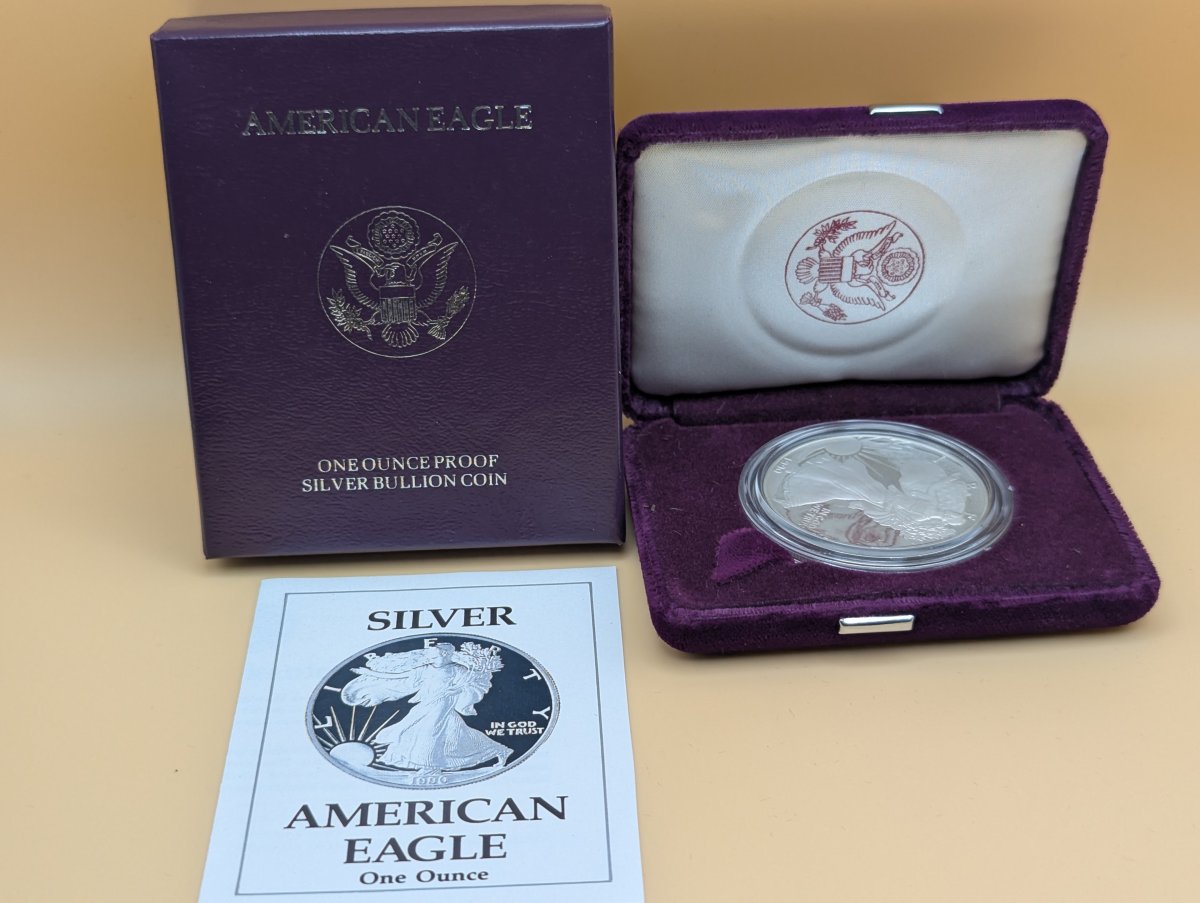 1990-S American Eagle Silver Proof Dollar Coin by Adolph A. Weinman - Grade: Excellent