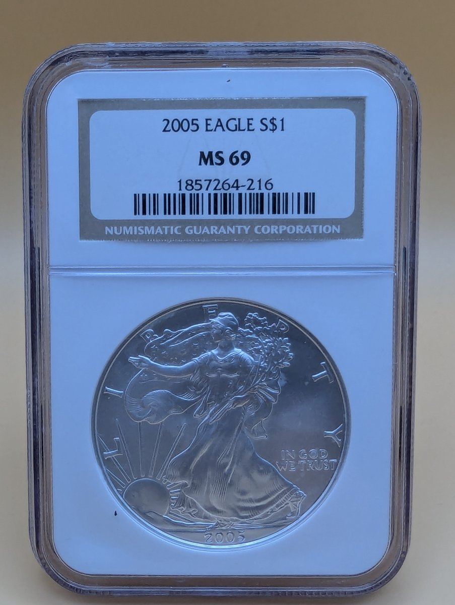 2005 American Silver Eagle $1 Coin NGC MS 69 Adolph A. Weinman John Mercanti Design