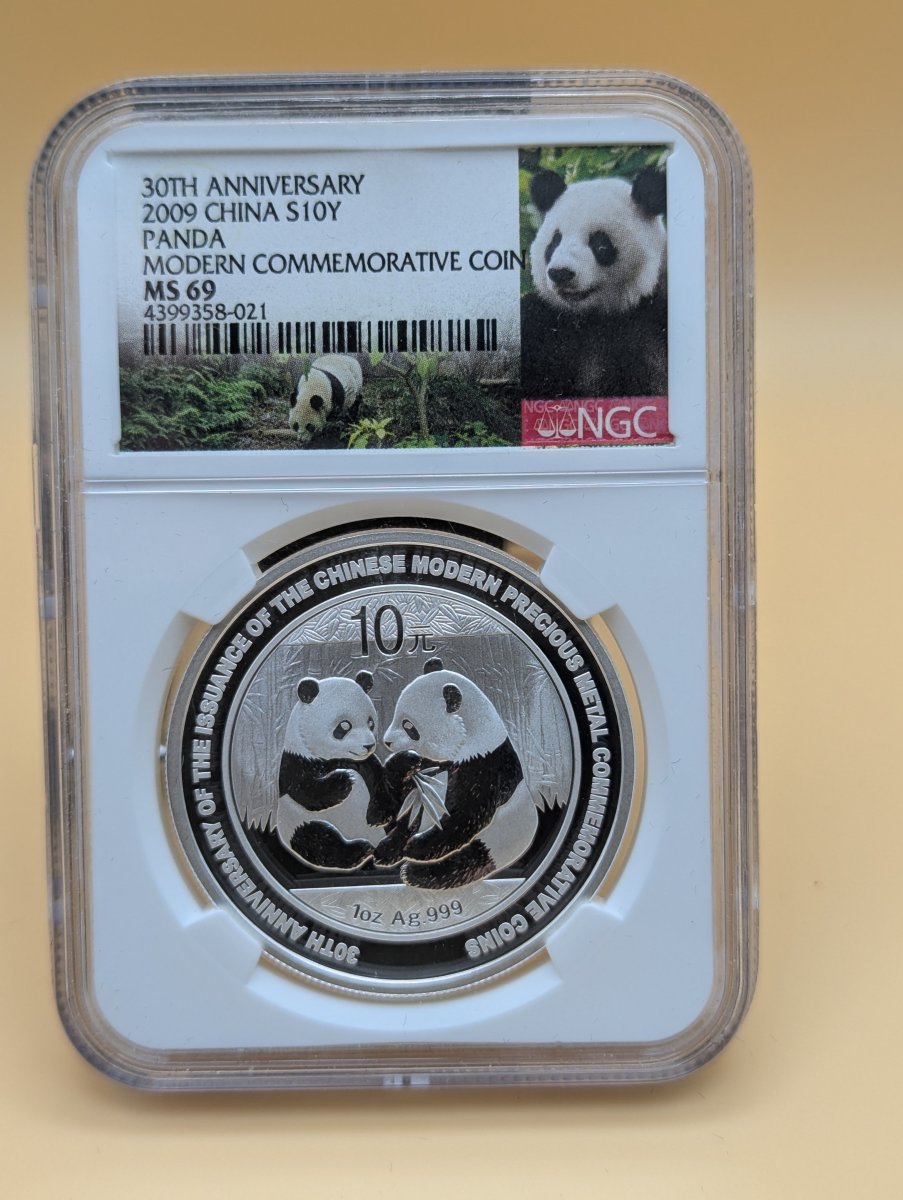 2009 China Panda 10 Yuan 1 oz Silver Coin 30th Anniversary NGC MS 69