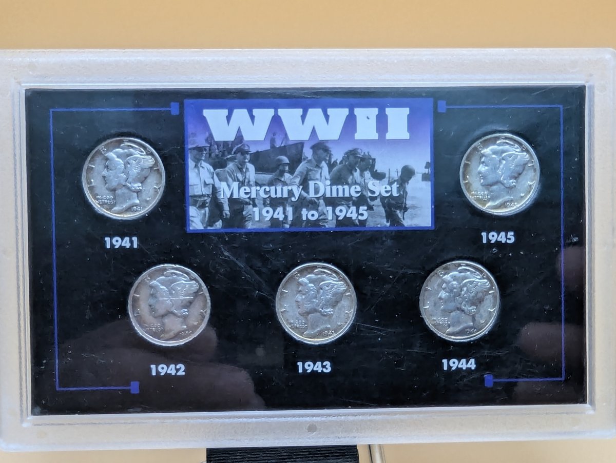 WWII Mercury Dime Set 1941-1945 by Adolph A. Weinman - Good Grade